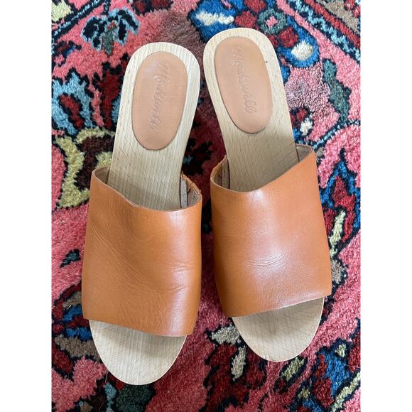 Madewell Evelyn Swedish Clogs 7.5 Women's Tan leather Wooden - Picture 3 of 12